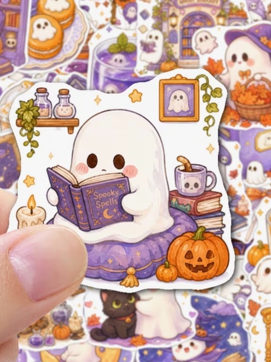 Other - 50 Halloween Cute Ghost Stickers Purple Orange Reading Baking Cleaning Desserts